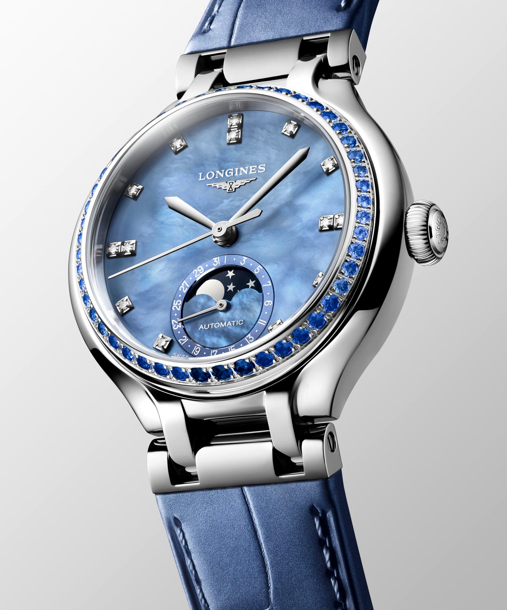Longines PrimaLuna Moonphase mit Saphire
